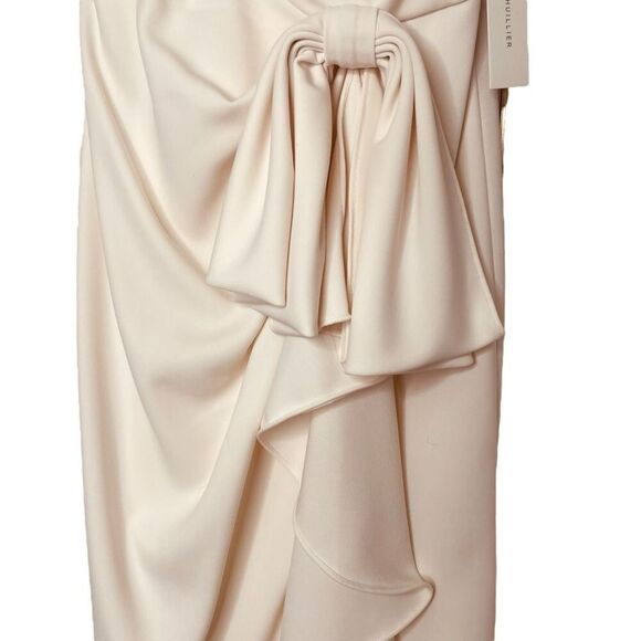 ML Monique Lhuillier Ivory Bow-Drape Wrap Midi Dress Size 4 | NWT - Picture 9 of 12